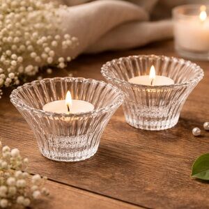 Vintage Pressed Glass Mini Bowls / Votive Holders Set of 2 Fluted Ribbed